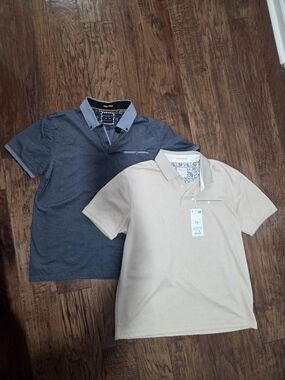 Denim & Flower Short-Sleeve Polo Set - Beige and Charcoal